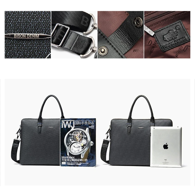 BISON DŽINSINIO mados prabangių vyrų maišelį split oda verslo vyrų portfelis nešiojamojo kompiuterio krepšys prekės vyriškos rankinės, pečių krepšiai