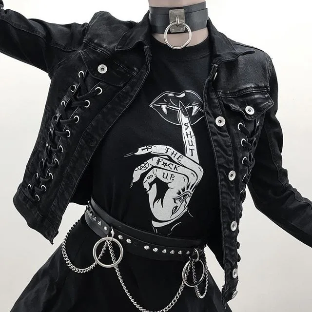 Moterų Atsitiktinis Roko Streetwear Gotikos Grunge Black T-Shirt Estetinės Raganavimas Tee moterims mados goth grafinis vampyras marškinėliai, topai