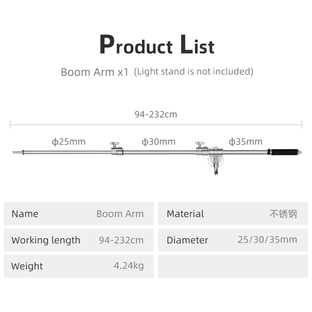 Nerūdijančio Plieno Ilgiausiai 232cm MF-01 Photo Studio Kit Boom Arm 94cm - 232cm 37