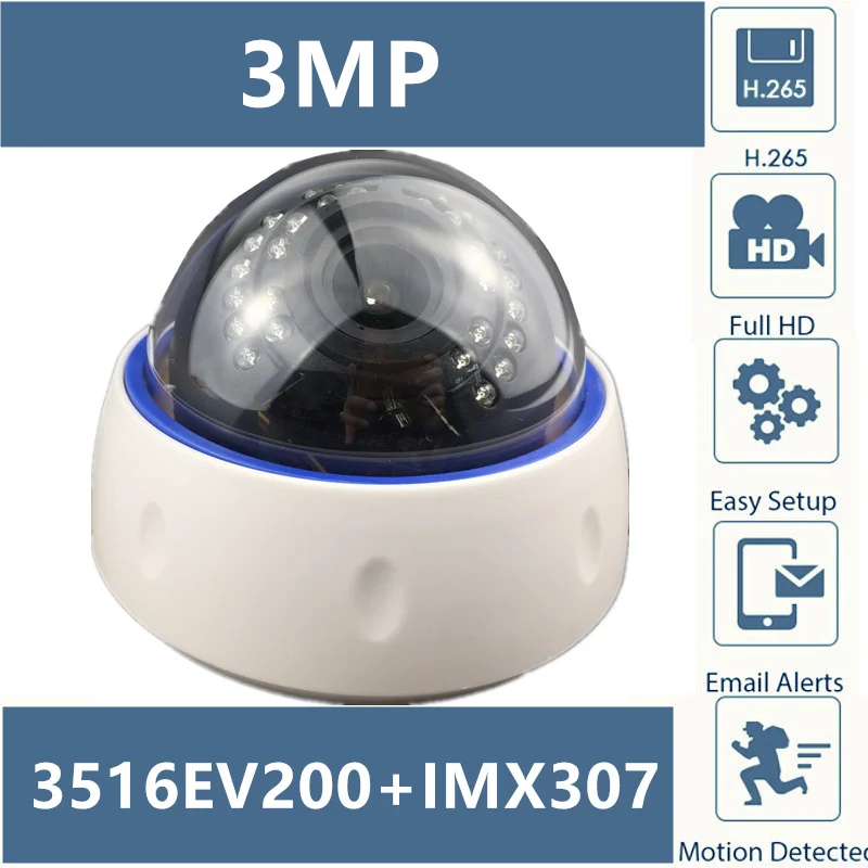 Sony IMX307+3516EV200 2.8-12mm Rankinis Priartinimas IP Dome 3MP Kamera 2304*1296 H. 265 Mažo apšvietimo 30 Led Infraraudonųjų spindulių ONVIF CMS XMEYE