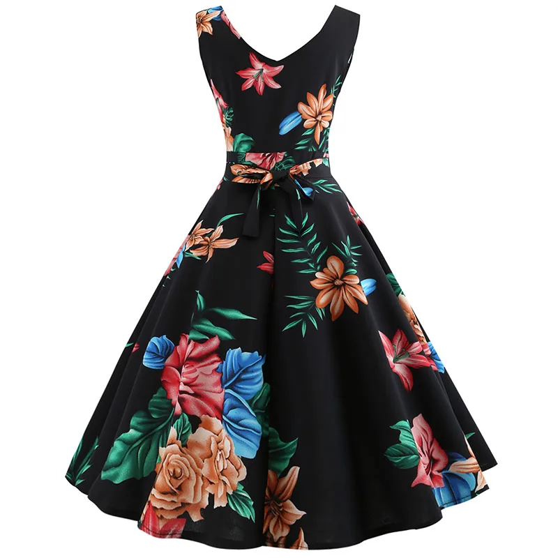 Vasaros Suknelė Moterims Vestidos skraiste Gėlių Spausdinti Elegantiška Vintage Pin up Suknelės Atsitiktinis Midi Darbo Biuro Šalis Sundress Plius Dydis