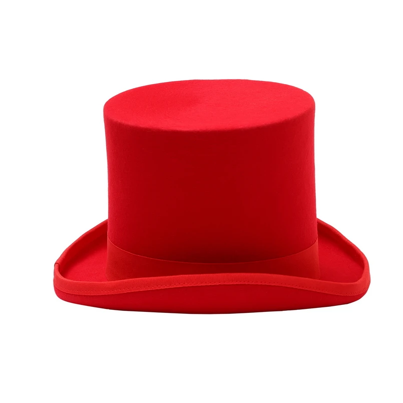 GEMVIE 17cm Vilnos Veltinio Red Top Hat Kostiumas minkšta fetrinė skrybėlė Cilindras Skrybėlę Moterims/Vyrams Topper Mad Hatter Šalies Derby Magas Skrybėlę