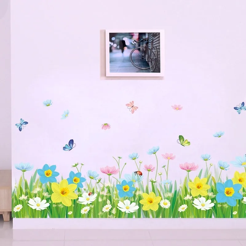 2019 m. Naujas Gėlių, žolės baseboard PVC Sienų Lipdukai Grindjuostes vaikų Kambarį, miegamojo, Vonios kambario, Virtuvės, vaikų darželio balkonas, namų dekoro