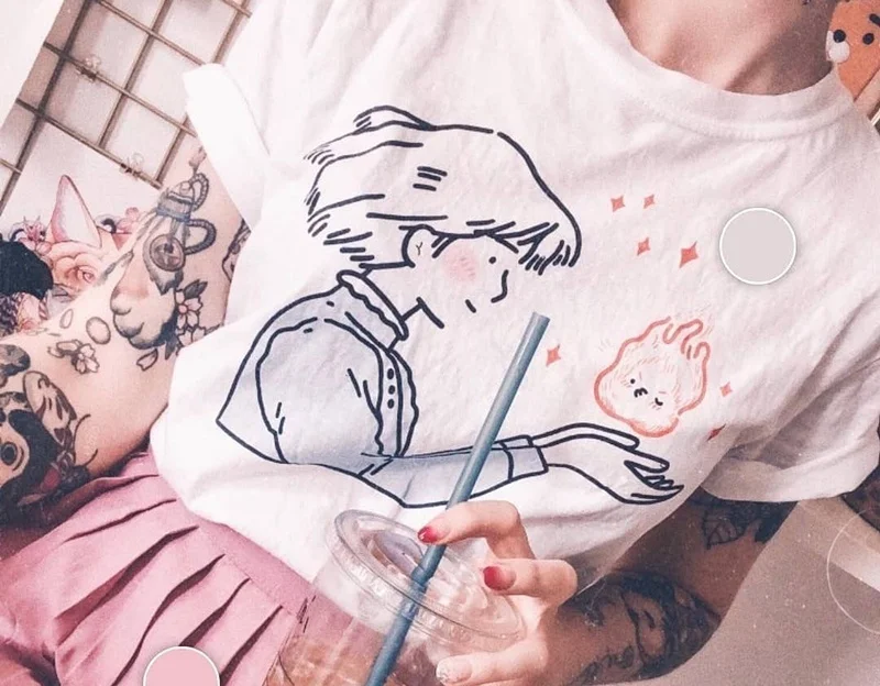 Sunfiz YF Sophie Bučiniai Calcife T-Shirt Moterims Tumblr Estetinės Japonų Anime Kawaii Grafinis Tee Howls Moving Castle Marškinėliai