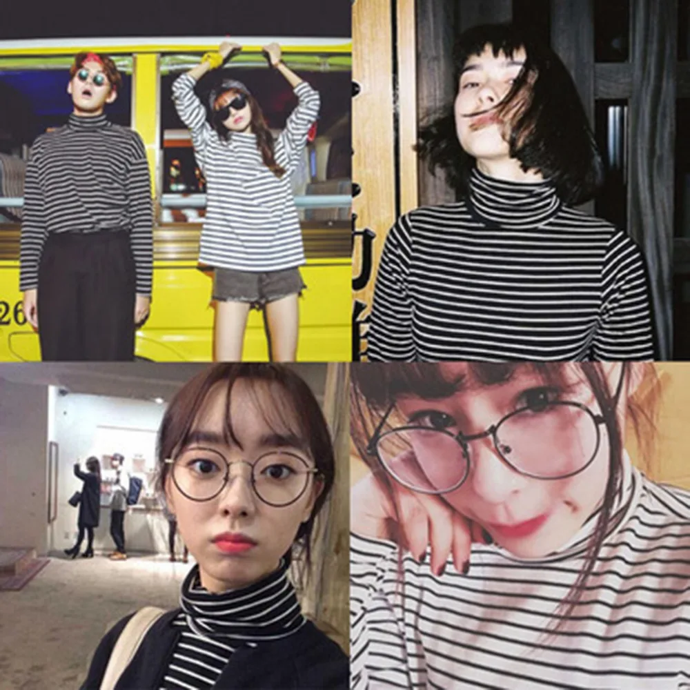 Tee Marškinėliai Moteris 2020 M. Pavasarį Naujas korėjiečių Harajuku Dryžuotas Golfo marškinėliai Moterims ilgomis Rankovėmis marškinėliai Atsitiktinis Viršūnės