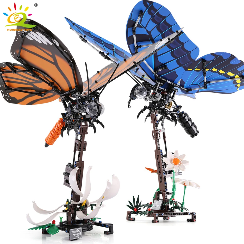 HUIQIBAO Vabzdžių Imituoti Swllowtail Drugelis Kilnojamojo Blokai Techninės Tigras Drugelių Kolekcija Plytos Vaikų Žaislai