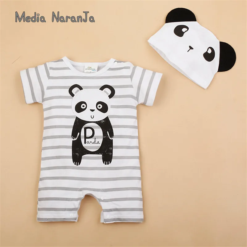 Kūdikių Karvės Panda Romper kostiumėlį Dviejų dalių trumparankoviai Liūtas medvilnės Jumpsuit su skrybėlę