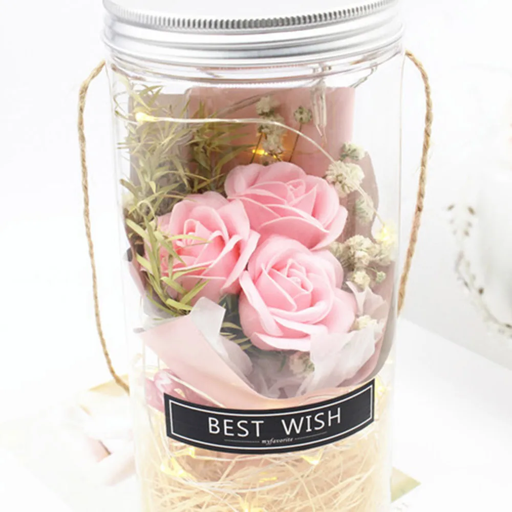 Valentino Dienos Dovana Aromaterapija Muilas Rožė LED Muilo Gėlių Plastikinių Butelių Vestuvių Dirbtinių Gėlių Motinos Diena Dovana