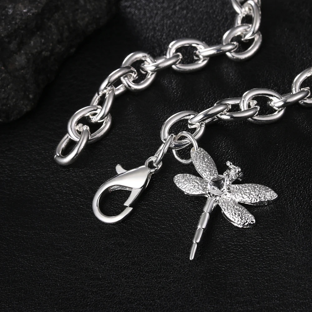 Naujas 925 sterlingas sidabro apyrankės dragonfly pakabukas omarų užsegimas apyrankė skirta moterims ir vyrams, papuošalai, dovanos