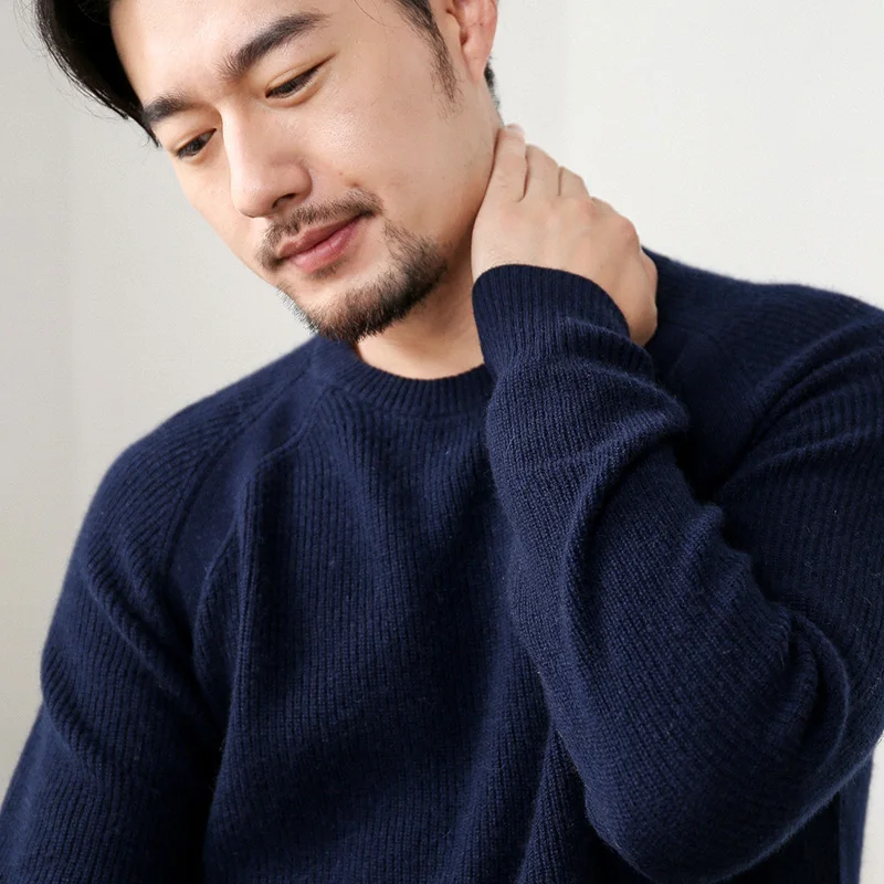 Vyriški kašmyro megztinis apvalios kaklo vientisos spalvos šiltas megztinis laisvas megztinis ilgomis rankovėmis dugno marškinėliai