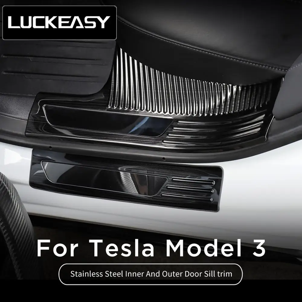 LUCKEASY Automobilių Aksesuarų, Interjero Modifikacija Tesla model 3 nerūdijančio plieno lnner ir išorinės durų slenksčio apsaugos apdaila