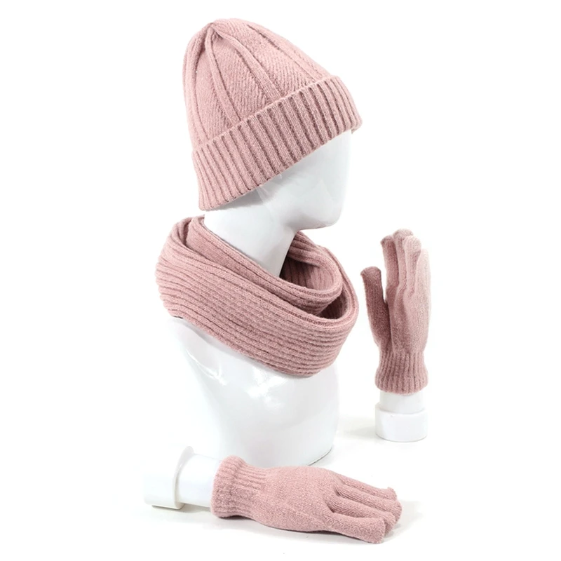 3pcs Vyrų, Moterų Megzti Beanie Skrybėlių Šaliko, Pirštinių Rinkinys Unisex Storio Žiemą Šilta Kepurė