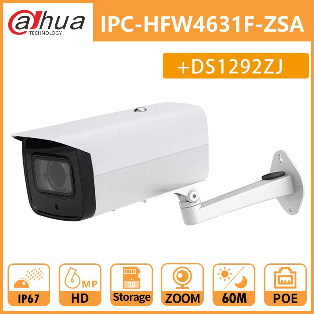 Dahua IP Kamera, Kulka, 6MP IPC-HFW4631F-ZSA POE Kamera lauko IP67 IK10 2.7-13.5 mm 5X Zoom 60M MIC, SD kortelės lizdas, su laikikliu