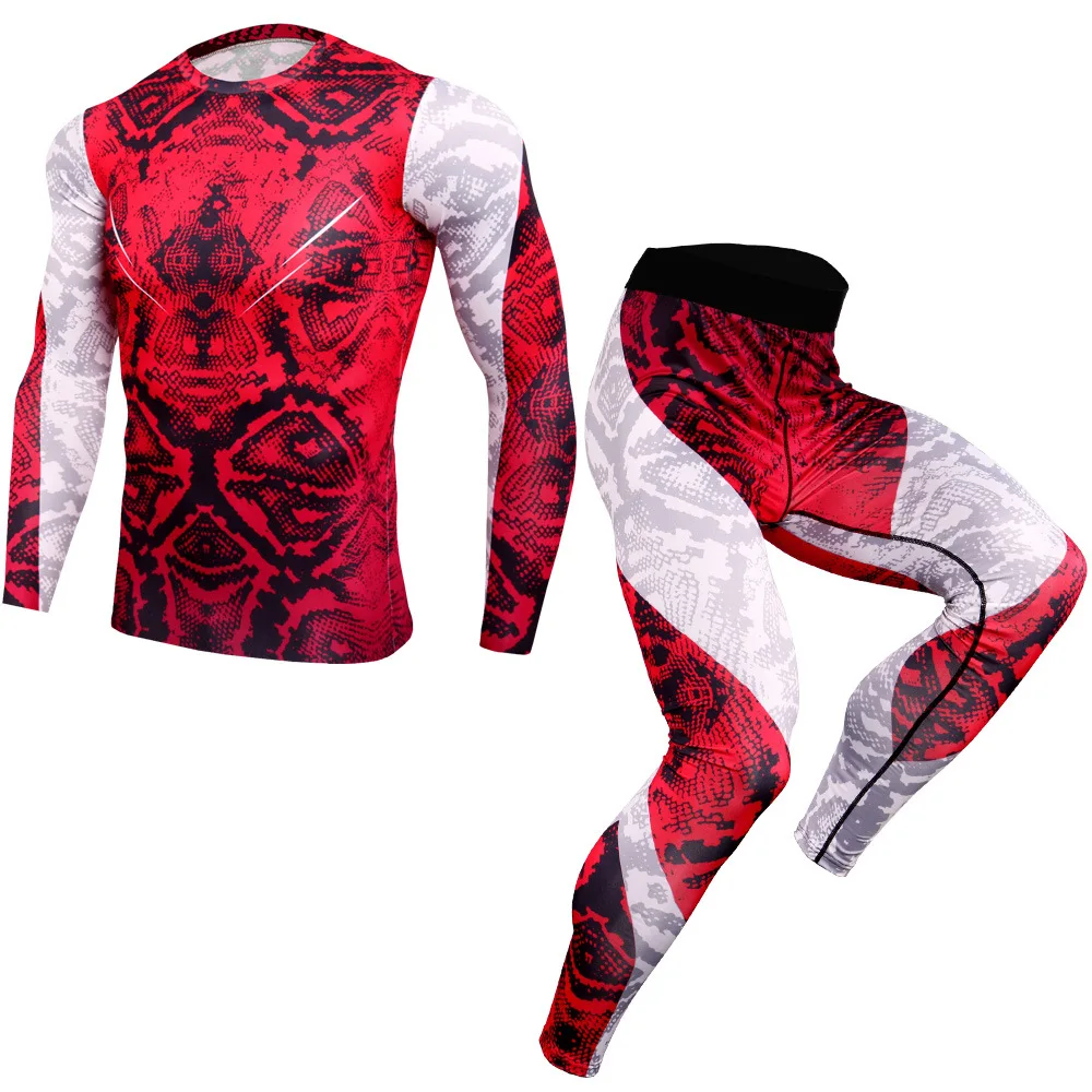 Visiškai Naujas sportinis Kostiumas Vyrams Long Sleeve T marškinėliai Kelnės MMA Suspaudimo Veikia Nustatyti Vyrų Kultūrizmo Rashguard Gimnastikos Fitneso Tracksuit