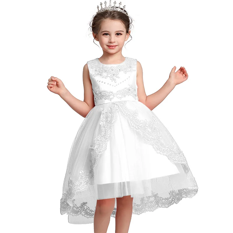 Baltos spalvos Nėrinių Vakaro Suknelės Mergaitėms Gėlių Princesė Šalis Vestuvių Mergaitės Kamuolys Suknelė Gimtadienis Vaikams Suknelės Mergina Drabužiai