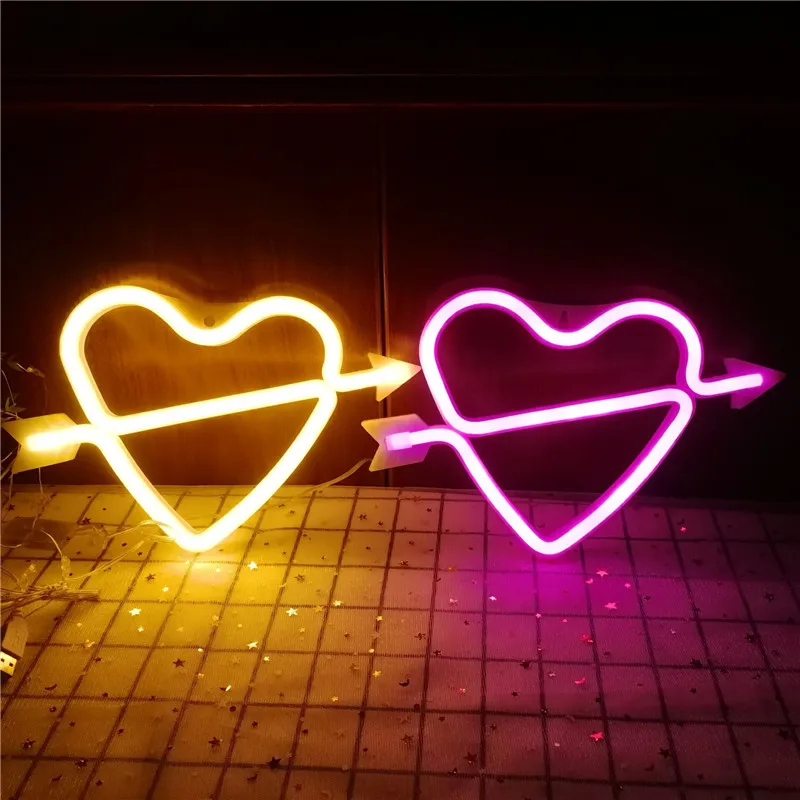 LED Neonas Pasirašyti Naktį Žibintai, Baterija USB Power meilės Širdies formos Lempa Kalėdų Vestuves Sienos Kabo Dekoro Naktį Šviesos