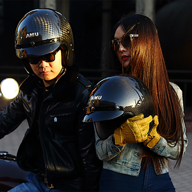 AMU Motociklo Anglies Pluošto LOKOMOTYVŲ Šalmas Motorbiker Atidaryti Veido Retro Vintage JET Šalmai Motokroso Capacete Moto Kasko