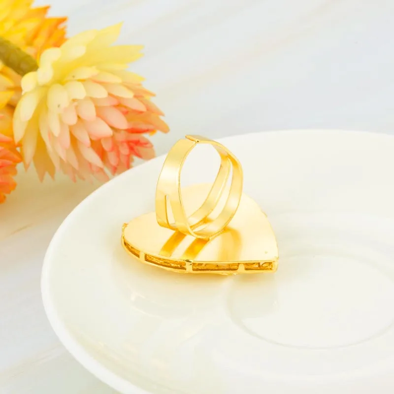 Širdis Myli Etiopijos Žiedas Afrikos Aukso papuošalai didelis moterų vestuvių žiedo Dydis reguliuojamas žiedo aukso spalvos perdėti žiedai