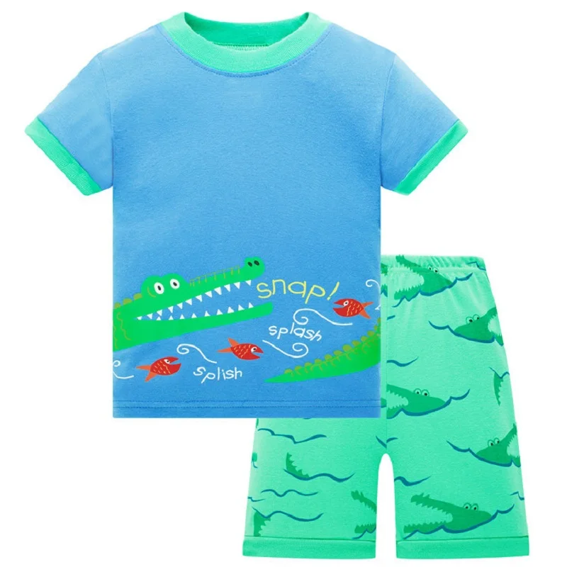 2020 m. naujo dizaino medvilnės, aukštos kokybės berniukai žalias dinozauras pižama pyjama vaikų berniukų ryklys pižama kūdikių drabužių rinkinys