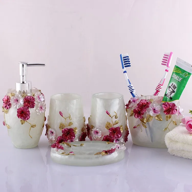 Karšto 3D Skulptūra valdybos Dervos gėlių vonios kambarys 5 suite tualeto, vonios kambario įranga (rožinė,žalia)