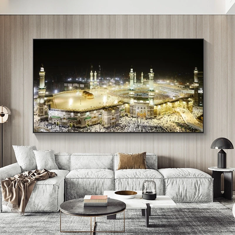 Islamo Mekos Mečetės Miesto Naktinis Vaizdas Drobės Paveikslai ant Sienos, Islamo Menas, Plakatų ir grafikos Musulmonų Meno Nuotraukas Dekoratyvinis