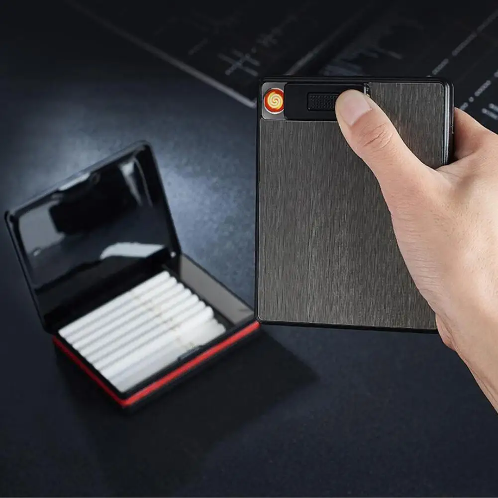 Aliuminio Lydinys Kūrybos Cigarečių Saugojimo Bylos Už 20 Gabalus Su USB Įkrovimas Cigarečių Degiklio Vėjo Cigarečių Dėžutę