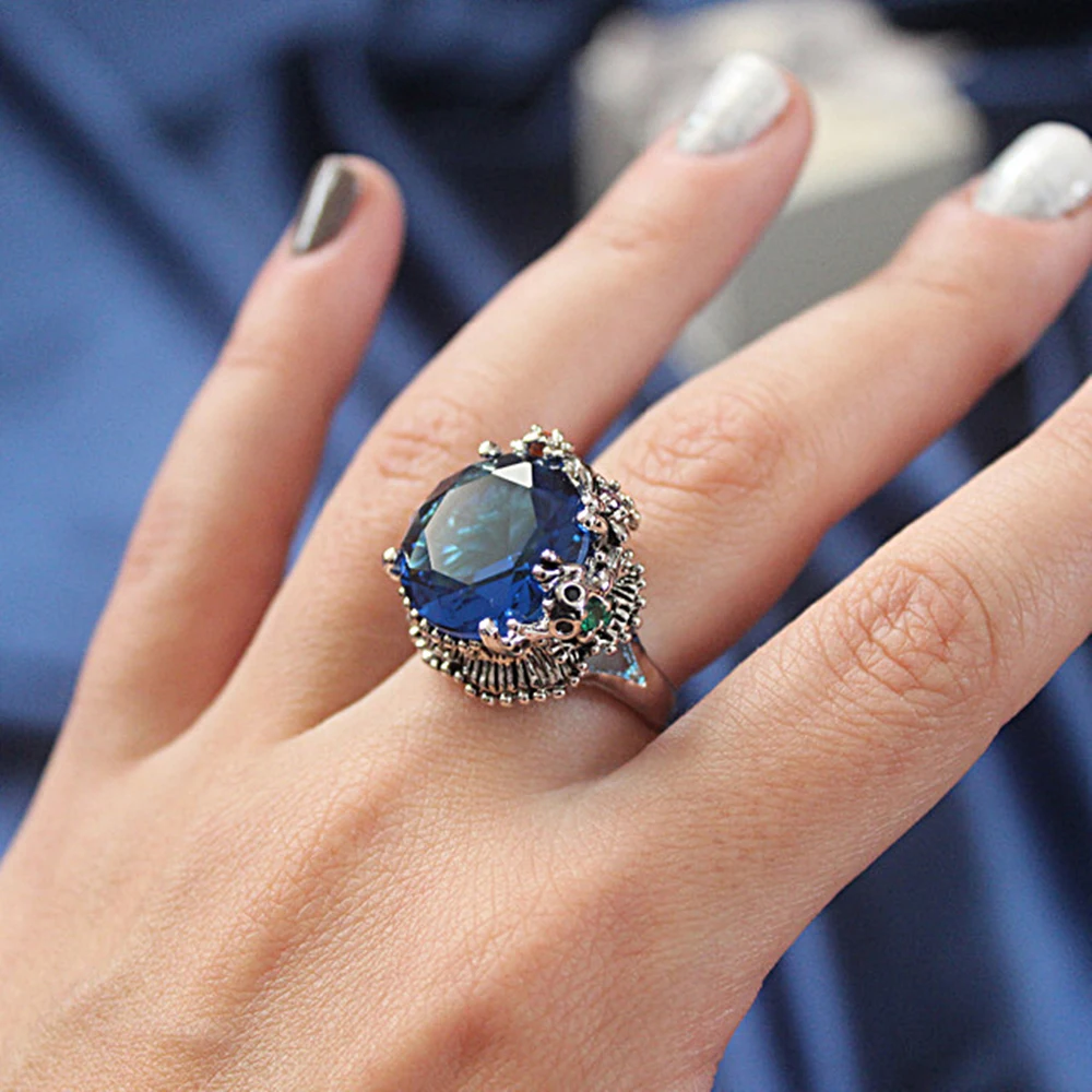 Prabangių papuošalų Gamyklos tiekėjas Big blue akmens žiedai madinga papuošalai aukščiausios kokybės, greitas pristatymas didelio piršto žiedą, moterims