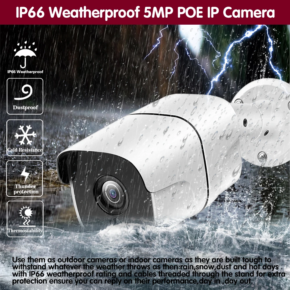 Veido Įrašyti Audio PoE IP Camera 5MP 2592*1944 HD Lauko Vandeniui Infraraudonųjų spindulių 40m Naktinio Matymo Saugumo Vaizdo Stebėjimo Kamera