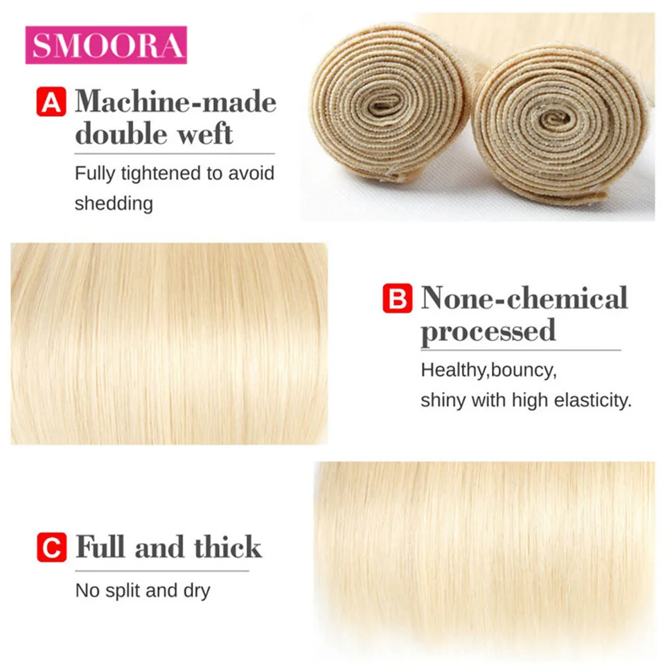 Brazilijos Tiesiai Plaukų Pynimas Ryšulių, Žmogaus Plaukų Pluoštas 1pc 613 Blond Remy Plaukai Priauginimui 3 ar 4 Komplektus Galite Nusipirkti Smoora