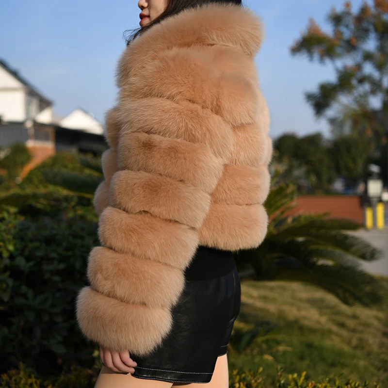 MAOMAOFUR Moterų Nekilnojamojo Fox Fur Coat Žiemos Trumpas Stiliaus Kailio Striukė Skatinimo Šiltų viršutinių drabužių siuvimas Visą Rankovėmis Natūralios Lapės Kailinius