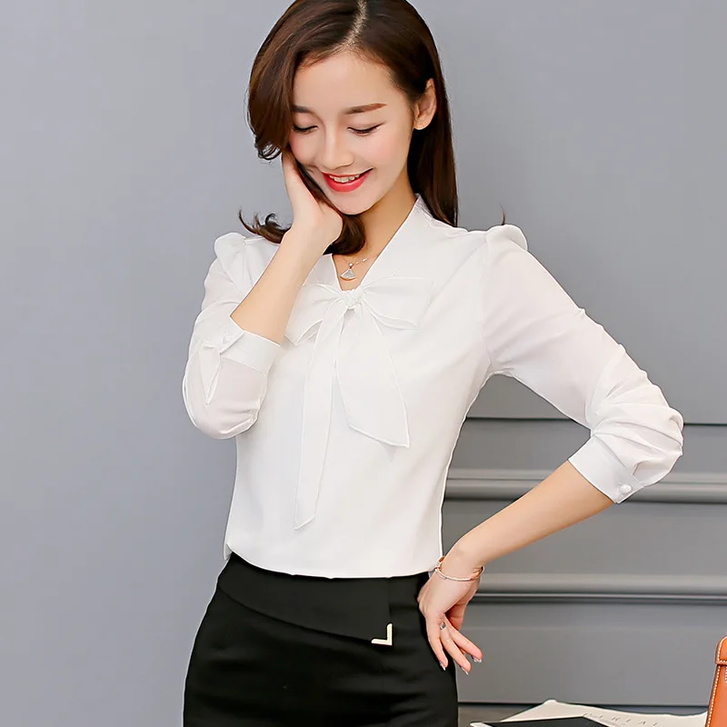 Pavasario 2020 Korėjos Moterys Balti Marškinėliai Atsitiktinis Ilgomis Rankovėmis Marškinėliai Moteris Streetwear Slim Šifono Palaidinė Elegantiškas Biuras Ponios Viršūnės