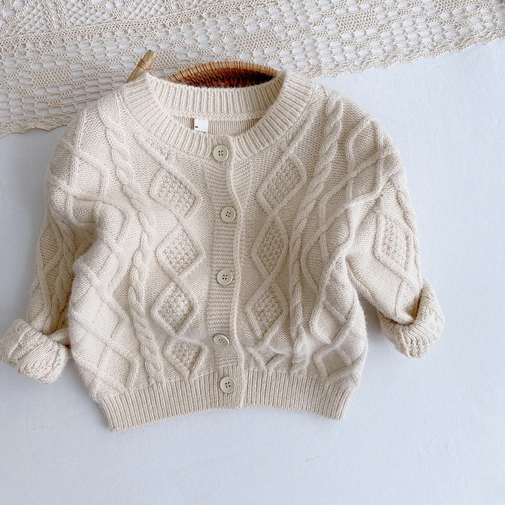 Žiemą vaikams, kūdikių mergaitės berniukai rudenį, žiemą visą rankovės kietasis megzti outwear kailis bamblys vaikų Mergaičių cardigan megztinis