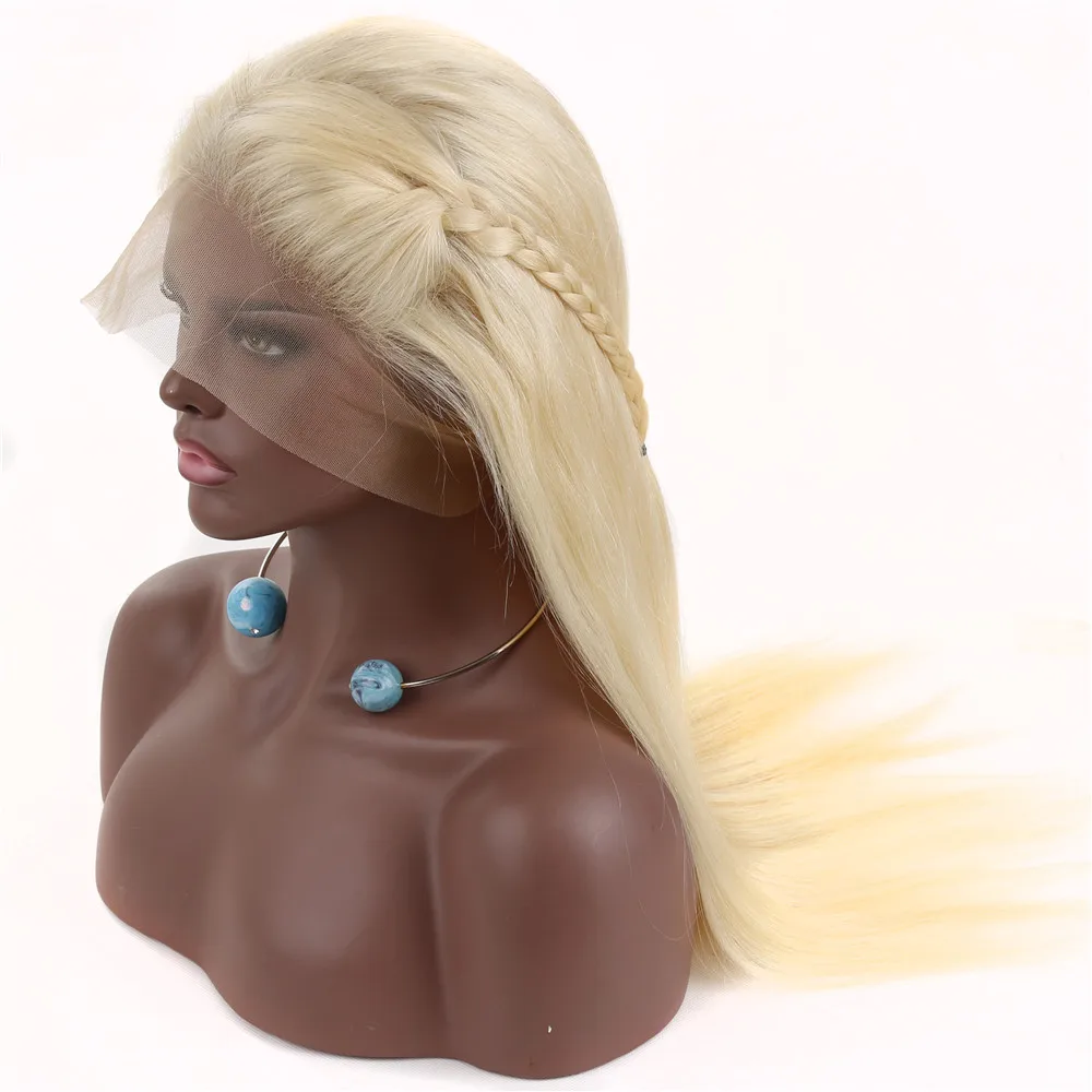 Glueless #613 Blond Visiškai Nėrinių Žmogaus Plaukų Perukai Peru Remy Tiesiai Nėriniai priekiniai Perukas Su Kūdikio Plaukų Prieš Nupeštos Visiškai nėriniai perukas