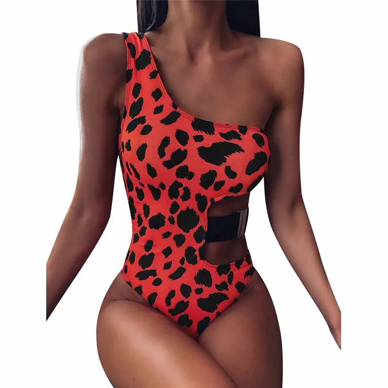 2020 Seksualus Leopard Moterų Backless Vientisas Bikini Monokini Stumti Iki Paplūdimio Maudymosi Kostiumėliai Maudymosi Kostiumėlį Vieną Petį Bokini