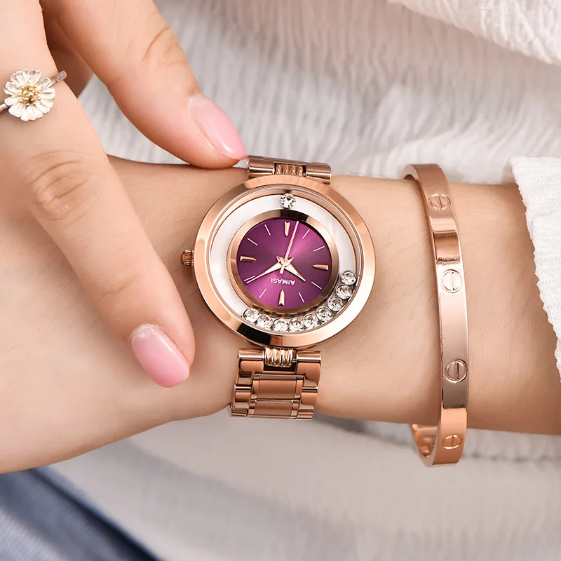 2018 Naujas Aimasi Prekės ženklo Moterų Laikrodžiai Ponios Mados Prabangių Rose Gold Nerūdijančio Plieno Rutulinis Kristalinis Moterų kalnų krištolas Laikrodžiai Siųsti