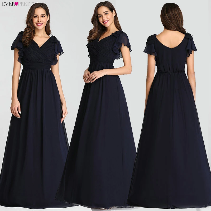 Kada nors Gana Tamsiai Mėlyna Elegantiškas vakarines Sukneles 2020 M Ilgio-line Šifono V-kaklo Elegantiškas Šalis, Chalatai, Plius Dydis Vestuvių Suknelės, Šaliai