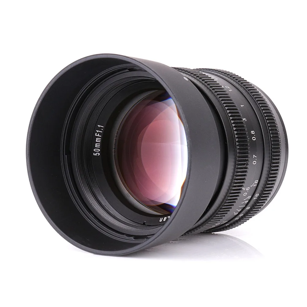 Kamlan objektyvas 50mm F1.1 APS-C didelę Diafragmą Rankinio Fokusavimo Objektyvas Canon EOS-M NEX Fuji X M4/3 Fotoaparatų Su objektyvo Gaubtas