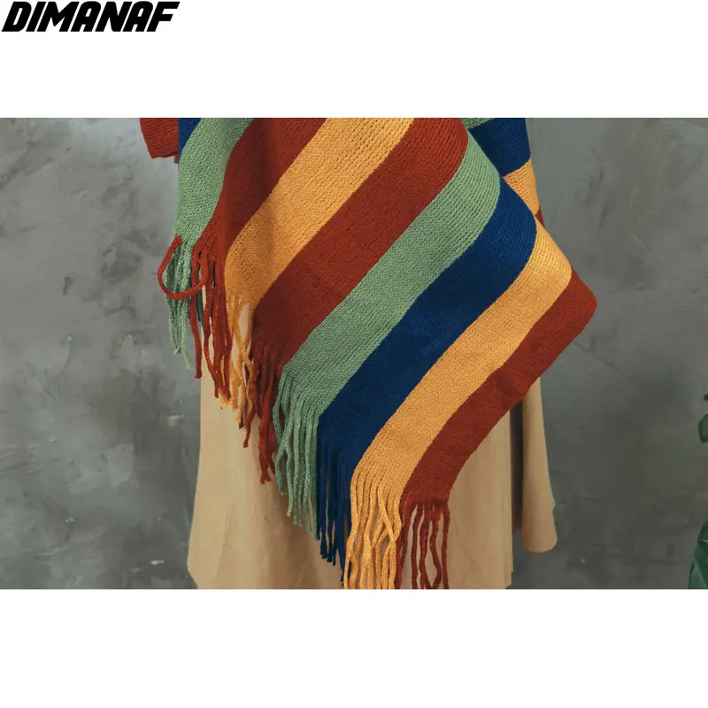 DIMANAF 2021 Plius Dydis Moterų, Megztiniai Mezgimo Gpgb Dryžuotas Kutas Antklodė Atsitiktinis Vintage Megztinis Skara Prarasti Skara Megztinis