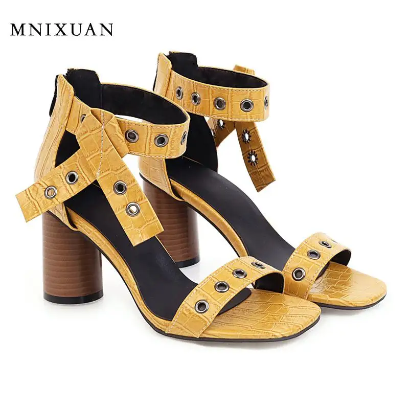 MNIXUAN Gladiatorių sandalai moterims, batai 2020 m. vasarą naujas mados atidaryti tne langelyje aukšti kulniukai didelis pliusas, dydis 43 geltona šalies punk batai