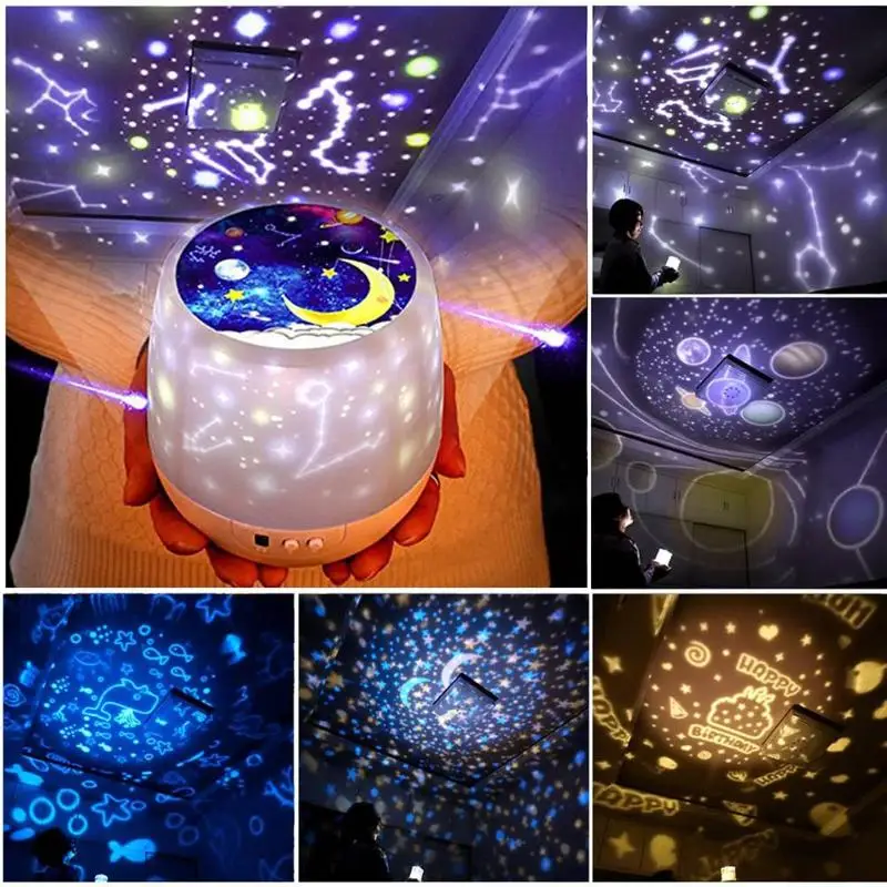 Žvaigždėto Dangaus Projekcija, Lempa Su Baterijomis, Sukasi Naktiniai Nakties Šviesos Projektoriaus Lempa Spalvinga Vaikai, Vaikų Namų Dekoro