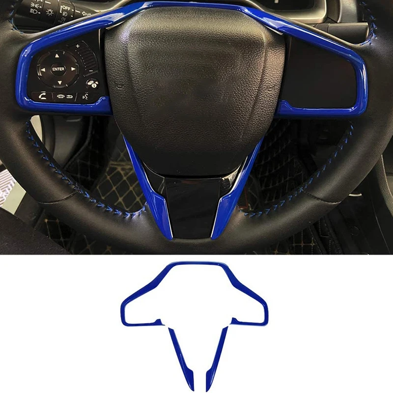 3Pcs Automobilių ABS Vairo Apdaila Interjero Lipdukas Priedai Mėlyna Honda 10 Gen Civic 2016-2020