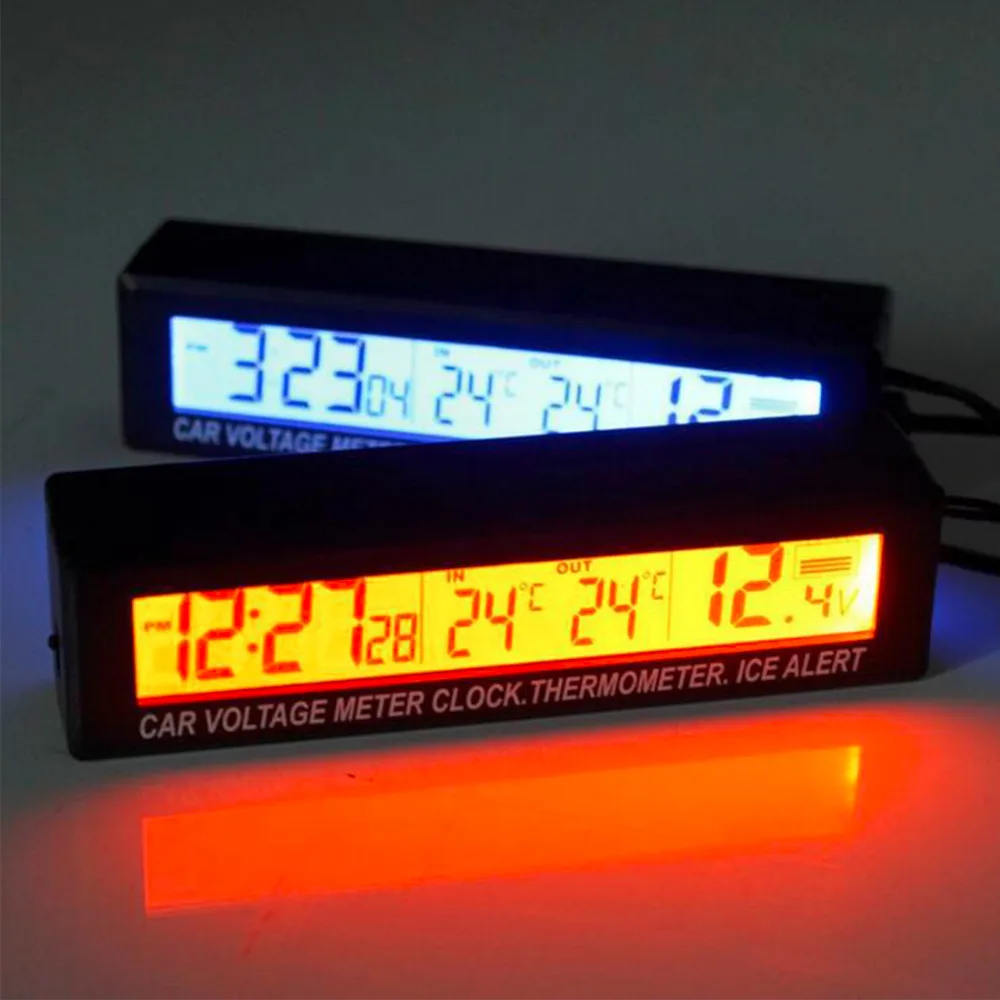 Skaitmeninis LCD Laikrodis Automobilio Termometras Baterijos Įtampa Stebėti 3 1. 12V/24V Auto Termometras Voltmeter Temperatūros Indikatorius