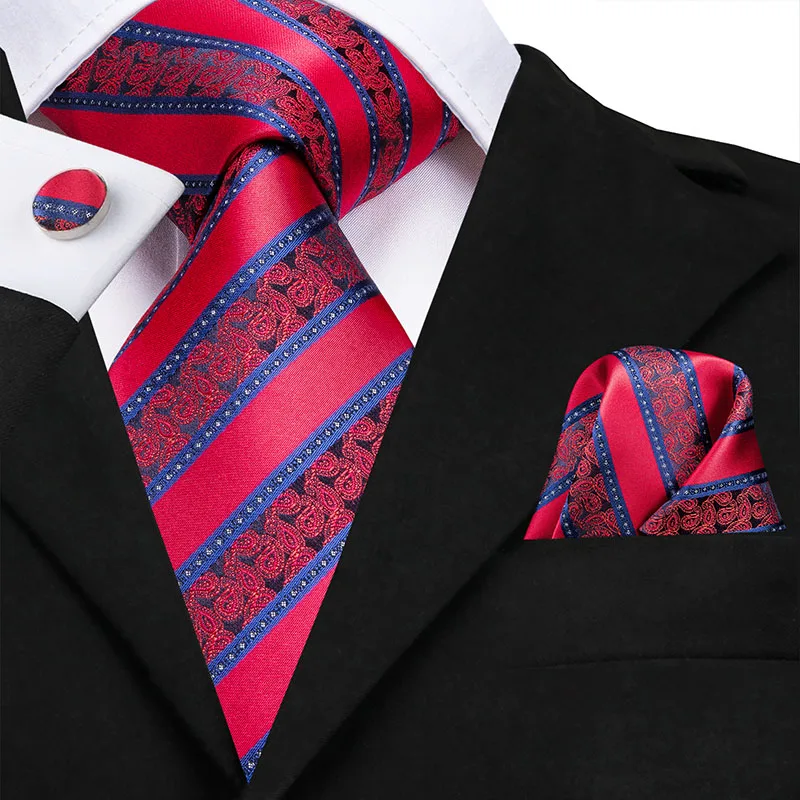 Hi-Tie Šilko Hanky rankogalių segtukai Nustatyti Ryšius Mens 8.5 cm, Raudonas Vyrų Kaklaraištis Paisley Modelio Mėlynos Dizaineris Verslo Vestuvių Necktie