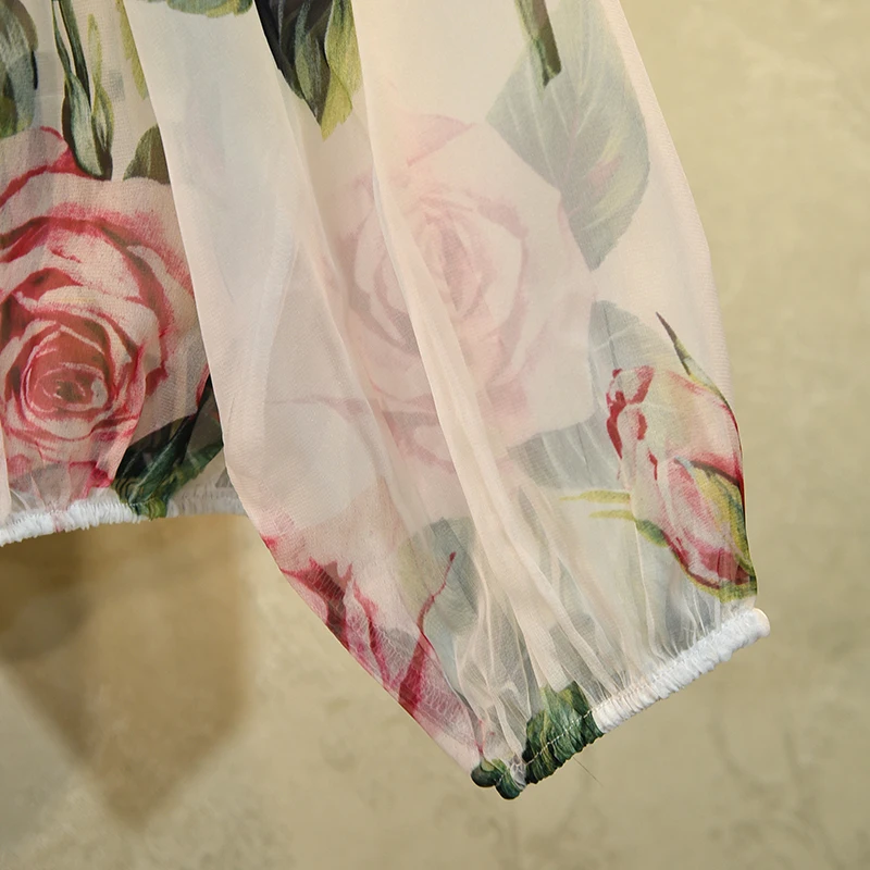 Prekės ženklo Dizainas Chothing 2020 Metų Vasaros Žodis Apykaklės Off-the-pečių Rose Spausdinti Ilgą Šifono rankovėmis Marškinėliai ilgomis Rankovėmis Seksualus Viršuje Palaidinė