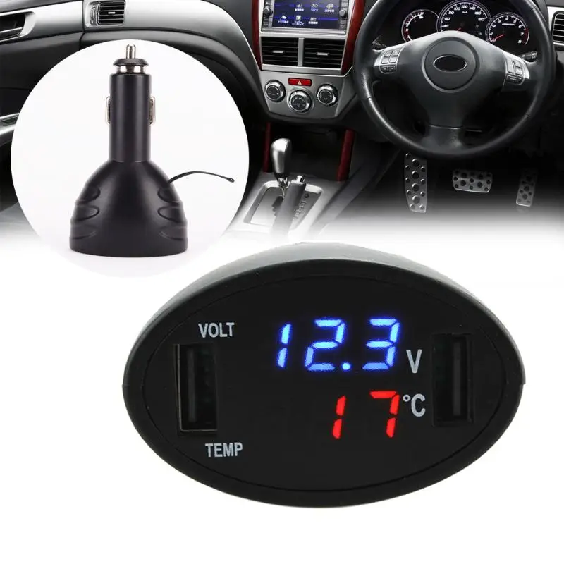 12V/24V Automobilinis įkroviklis, Cigarečių skaitmeninis Termometras Voltmeter voltmetras Testeris LED Dispaly
