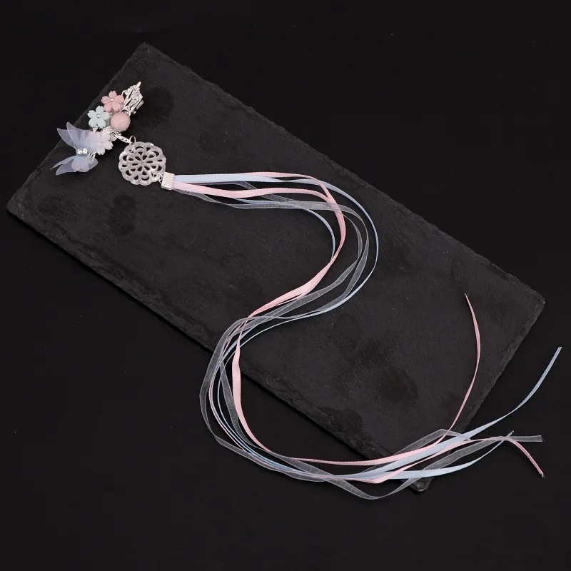 1 Pora Violetinė Mėlyna Siūlai Bowknot Gėlių Kristalų Ilgai Kutas Plaukų Segtukai Įrašus Moterų Mergina Nuotaka Kinijos Hanfu Suknelė Headpieces