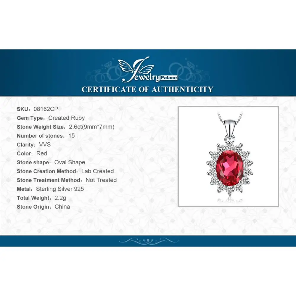 JewelryPalace 3ct Sukurta Red Ruby Pakabukas Karoliai 925 Sterlingas Sidabro, Brangakmenių Choker Pareiškimą Karoliai Moterys Nė Grandinės