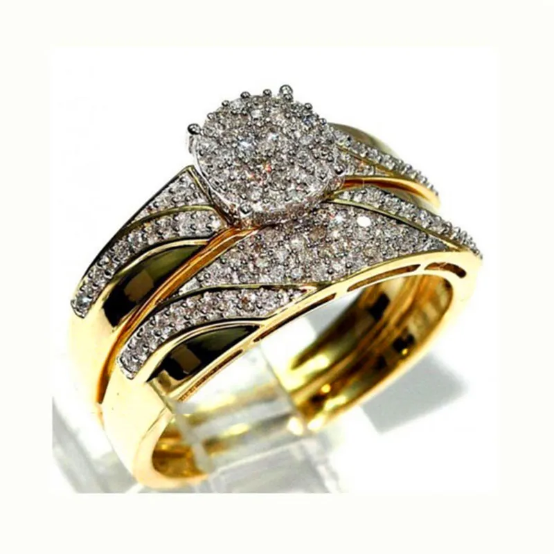 Prabanga Moterų Krištolo Akmens Žiedas Nustatyti Derliaus Geltonos Aukso Krauti Žiedus Moterims Žada Vestuvių Juostoje Vestuvinis Žiedas