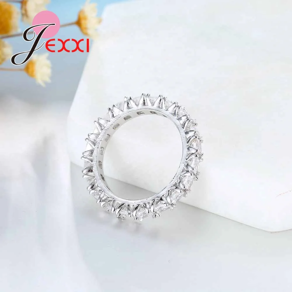 White Crystal Žiedai Moterims Kubinių Zirconia Papuošalai Klasikinis 925 Sterlingas Sidabro Žiedas su Akmenimis Valentino Dienos Dovanos