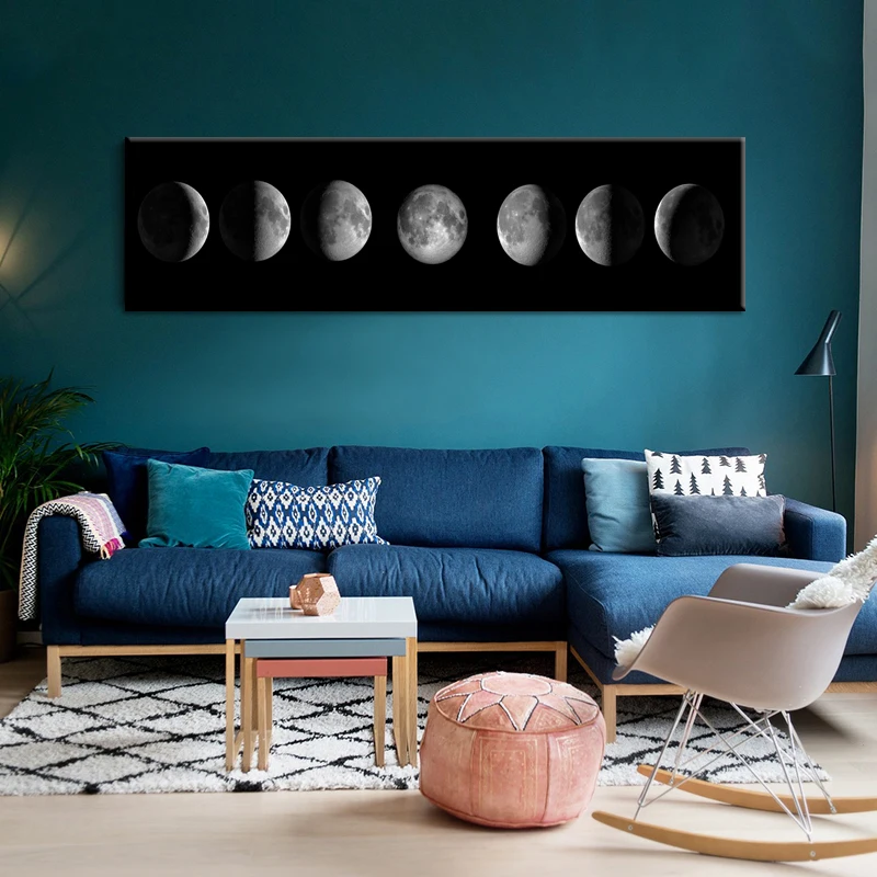 Mėnulio Fazės Juoda Balta Plakatai, Drobė Art Prints Šiaurės šalių Sienos Menas Abstraktus paveikslas Sienos Nuotrauka už Kambarį Namų Dekoro